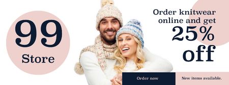 Plantilla de diseño de Online knitwear store with smiling Couple Facebook cover 