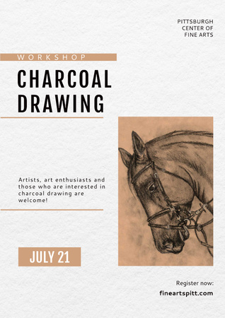 Platilla de diseño Charcoal Drawing with Horse illustration Poster