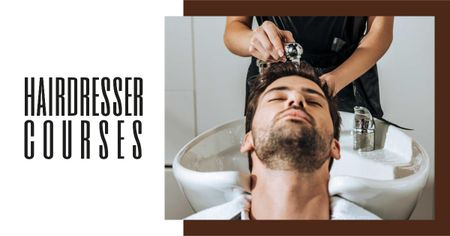 Platilla de diseño Hairdressing Courses stylist with client in Salon Facebook AD