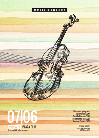 Classical Music Concert Violin Sketch Flayer Modelo de Design