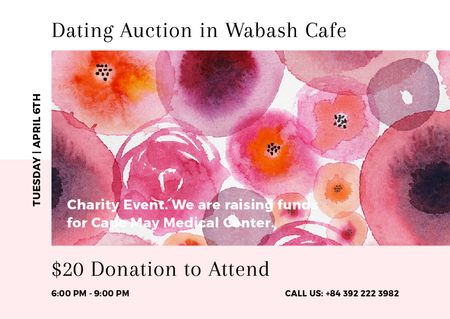 Ontwerpsjabloon van Postcard van Dating Auction announcement on pink watercolor Flowers