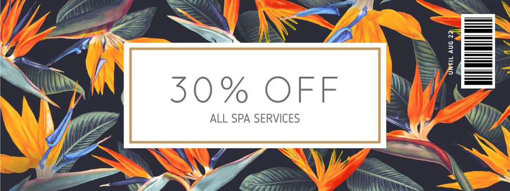 Spa Services Discount Offer on Floral Pattern Coupon Tasarım Şablonu