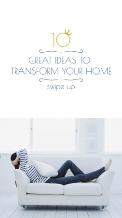 Home Decor Ad Woman Resting on Sofa Instagram Story tervezősablon