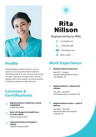 Plantilla de diseño de Professional Nurse skills and experience Resume 
