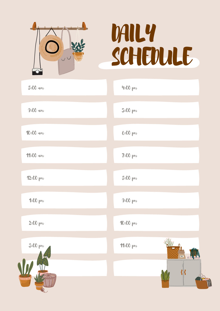 Daily schedule with Cozy interior Schedule Planner Design Template