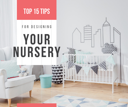 Cozy nursery interior in white Facebook Design Template