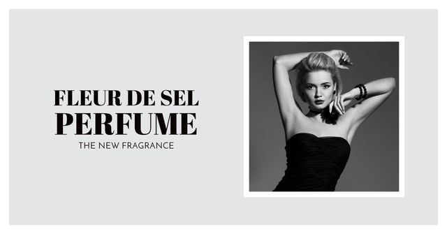 Template di design Perfume ad with Fashionable Woman in Black Facebook AD