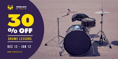 Drums Lessons Ad with Kit on Street Twitter Modelo de Design