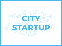City Startup with Digital Devices Icons and Network