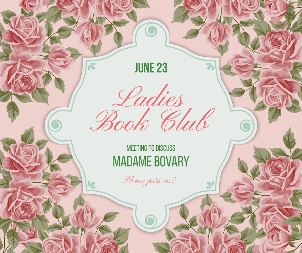 Book Club Meeting announcement with roses Facebook Design Template
