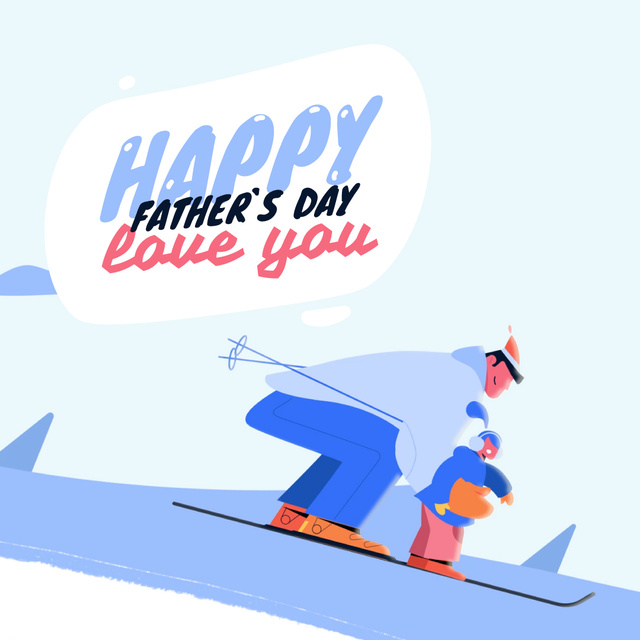 Father and Kid Skiing on Father's Day  Animated Post Design Template