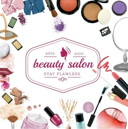 Salon Ad with Cosmetics Set and Brushes Instagram ADデザインテンプレート