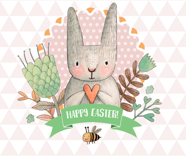 Happy Easter greeting with bunny and bee