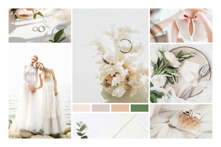 Young Women in Bridal dresses Mood Board Design Template