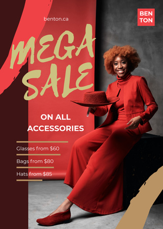 Platilla de diseño Fashion Sale with Woman Dressed in Red Flayer