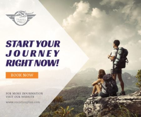 Hiking Tour Sale Backpackers in Mountains Medium Rectangle Modelo de Design