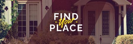 Find your place text with cozy house on background Twitterデザインテンプレート