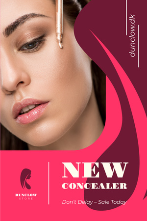 Platilla de diseño Cosmetics Promotion with Woman Applying Makeup Pinterest