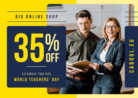 World Teachers' Day Sale Student and Teacher with Book Card Design Template
