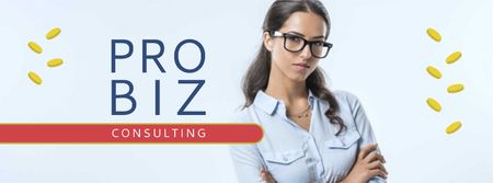 Business Coach Ad Confident Woman in Glasses Facebook cover Modelo de Design