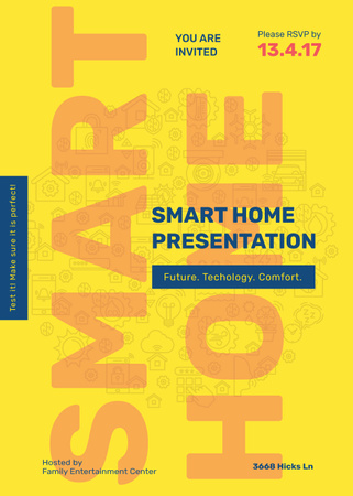 Smart home icons in Yellow Invitation Πρότυπο σχεδίασης
