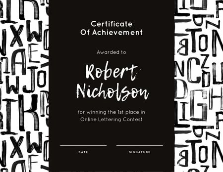 Winning Lettering Contest Achievement Certificate Tasarım Şablonu
