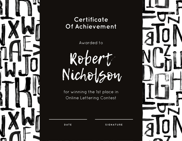 Winning Lettering Contest Achievement Certificate Design Template
