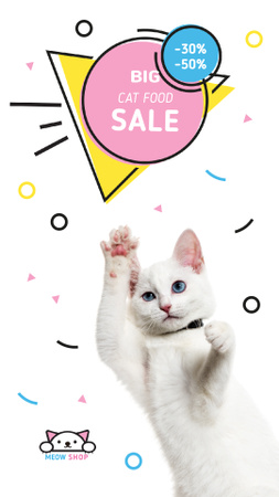 Template di design Offerta cibo per gatti Jumping White Cat Instagram Video Story