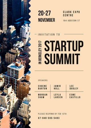 Startup Summit ad on modern city buildings Invitationデザインテンプレート