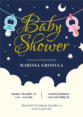 Modèle de visuel Baby Shower Invitation Pacifiers on Garland - Invitation