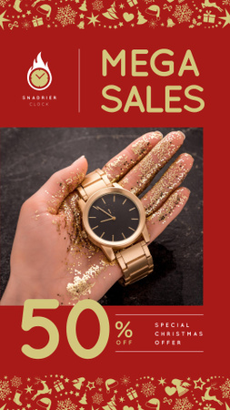 Christmas Offer Woman Holding Watch Instagram Story Design Template