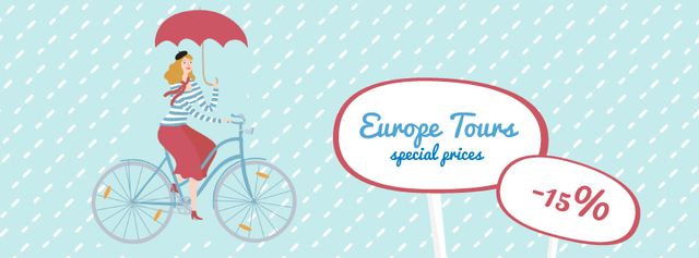 Woman riding in bike with umbrella Facebook Video cover Design Template