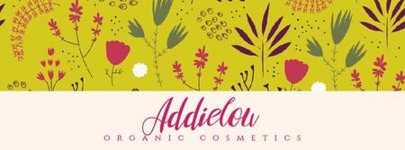 Plantilla de diseño de Organic Cosmetics ad with Flower doodles on yellow  Facebook Video cover 