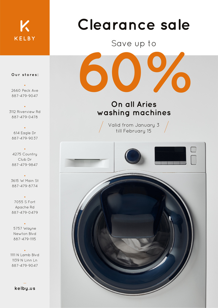 Appliances Offer with Washing Machine in White Poster Design Template