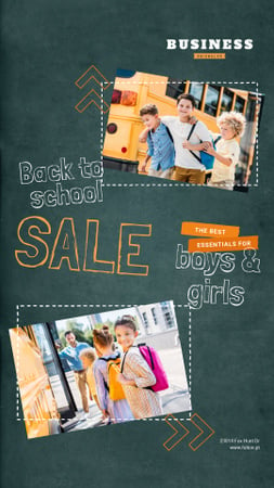 Back to School Sale Kids by School Bus Instagram Video Story Modelo de Design