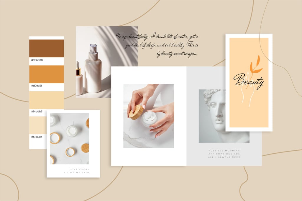 Woman using Skincare products Mood Board Design Template