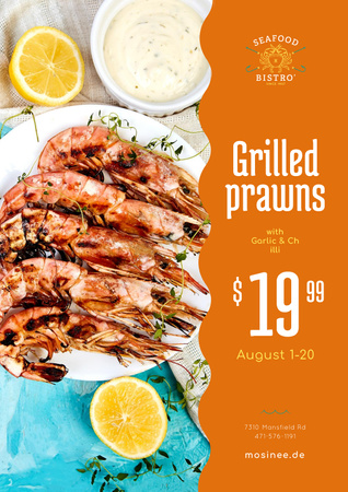Plantilla de diseño de Seafood Menu Offer with Prawns with Sauce Poster 