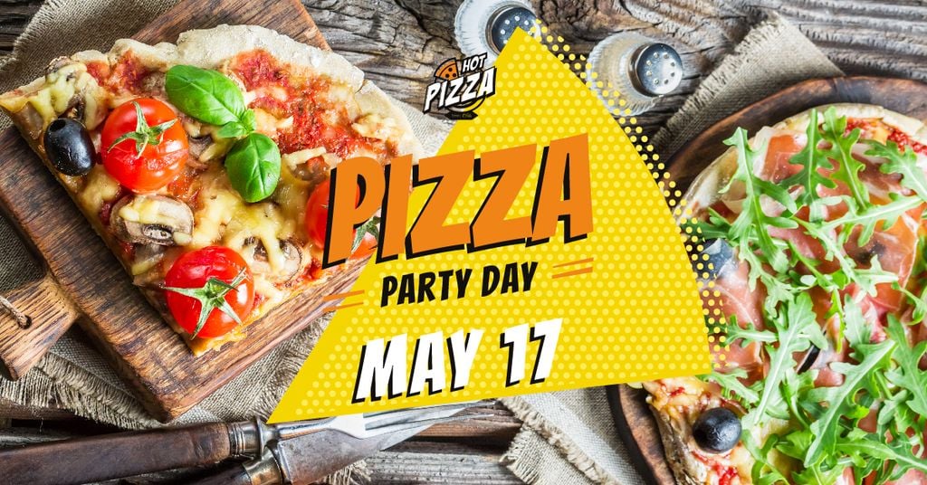 Pizza Party Day Invitation Hot Pizza Slices Facebook AD Modelo de Design