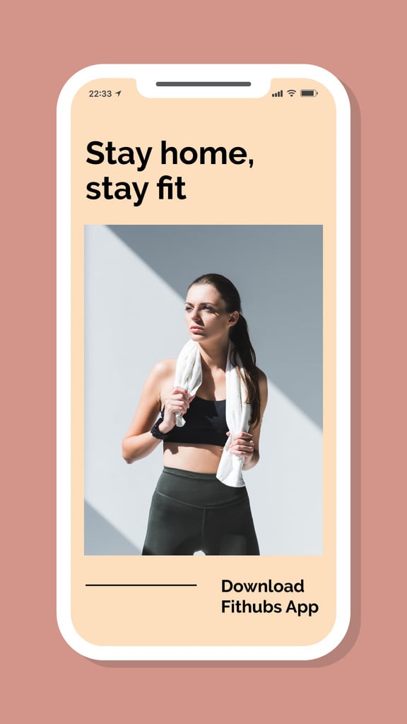 Sports App promotion with Woman after Workout on Quarantine Instagram Story Design Template