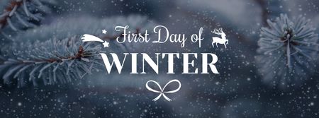 Winter Greeting with Frozen Fir Tree Branch Facebook cover Modelo de Design
