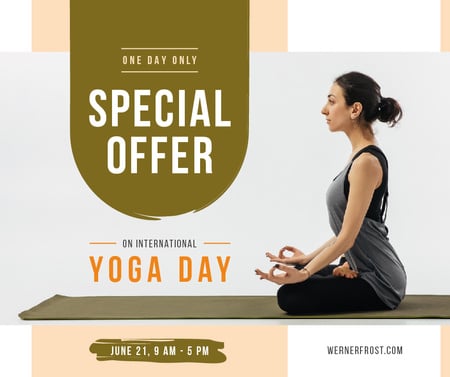 Woman practicing on Yoga day Facebook Design Template