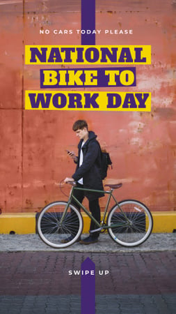 Bike to Work Day Man with bicycle in city Instagram Story Design Template