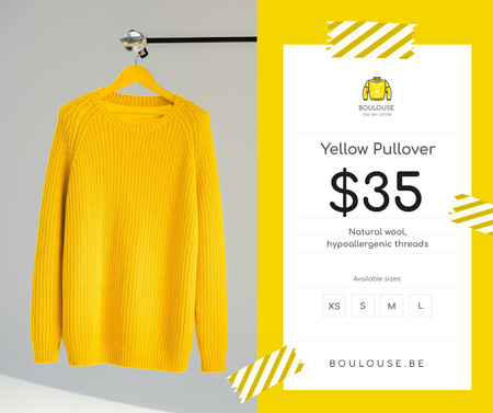 Clothes Store Offer Knitted Sweater in Yellow Facebook Design Template