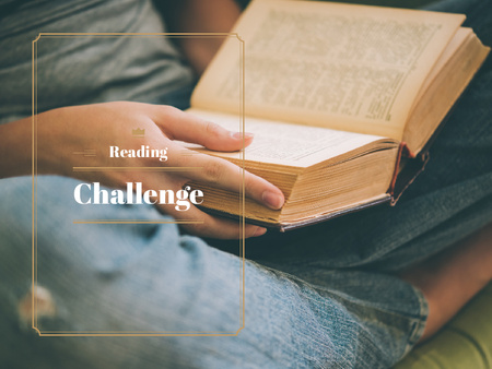 Modèle de visuel Reading Challenge with Woman Holding Book - Presentation