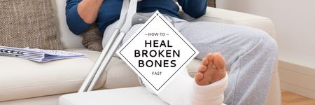 Designvorlage Man with broken bones sitting on sofa reading newspaper für Twitter