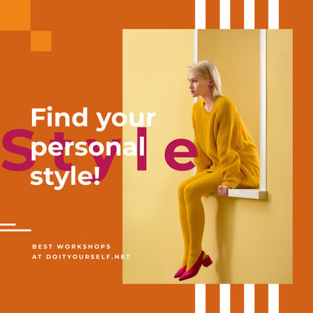 Jovem mulher atraente em roupas elegantes em amarelo Instagram AD Modelo de Design