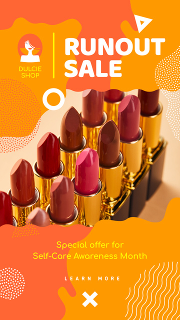 Self-Care Awareness Month Cosmetics Sale Red Lipstick Instagram Story Design Template