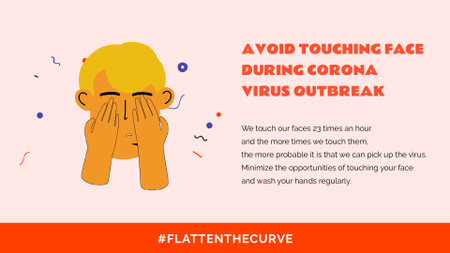 Plantilla de diseño de Conciencia del coronavirus #FlattenTheCurve con el hombre tocando la cara Full HD video 