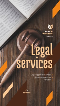 Legal Services Ad Wooden Gavel Instagram Story Modelo de Design