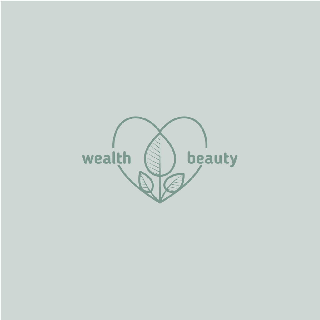 Plantilla de diseño de Skincare Ad with Leaves and Heart in Blue Logo 